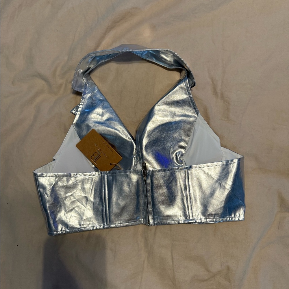 Metallic Silver Halter Top - Picture 2 of 3